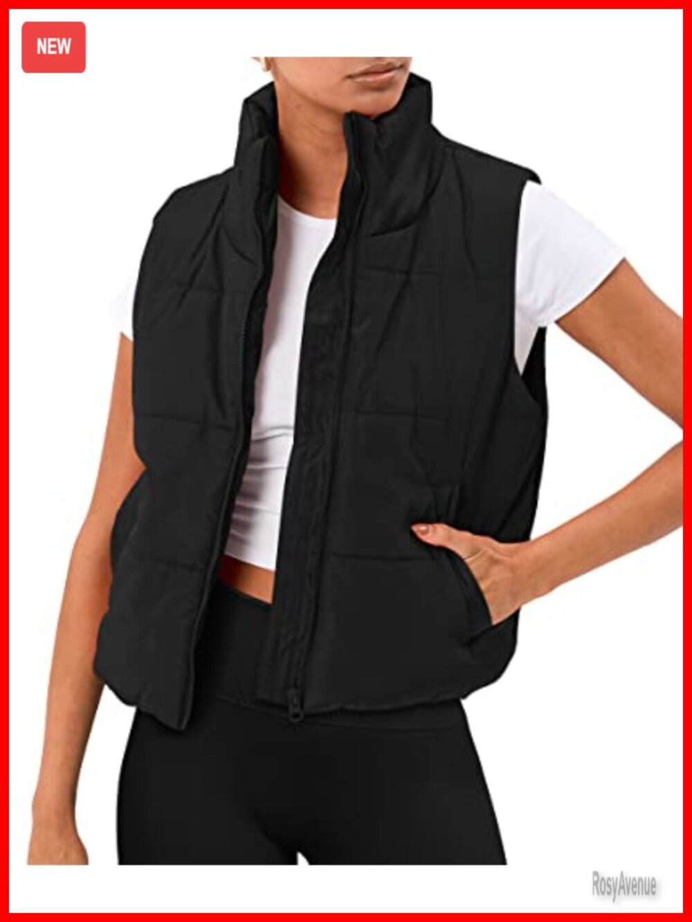 Womens Puffer Vest Cropped Lightweight Quilted Sleeveless Zip Up Layering